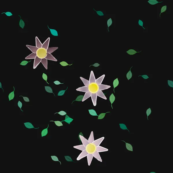 Flores Simples Con Hojas Verdes Composición Libre Ilustración Vectorial — Vector de stock