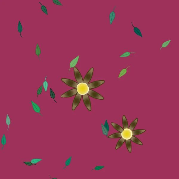 Composición Libre Con Flores Colores Simples Hojas Verdes Para Papel — Vector de stock