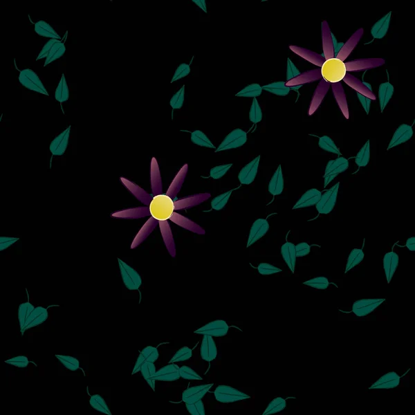 Flores Simples Con Hojas Verdes Composición Libre Ilustración Vectorial — Archivo Imágenes Vectoriales