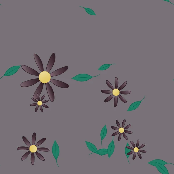 Fleurs Simples Avec Des Feuilles Vertes Composition Libre Illustration Vectorielle — Image vectorielle