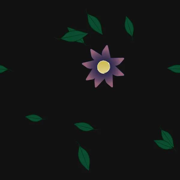 Flores Simples Con Hojas Verdes Composición Libre Ilustración Vectorial — Vector de stock