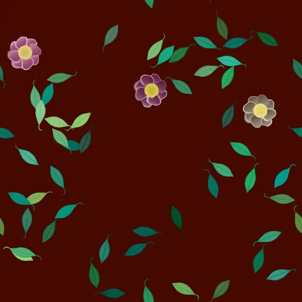 Enkla Blommor Med Gröna Blad Fri Sammansättning Vektor Illustration — Stock vektor