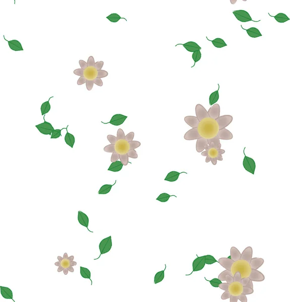 Enkla Blommor Med Gröna Blad Fri Sammansättning Vektor Illustration — Stock vektor