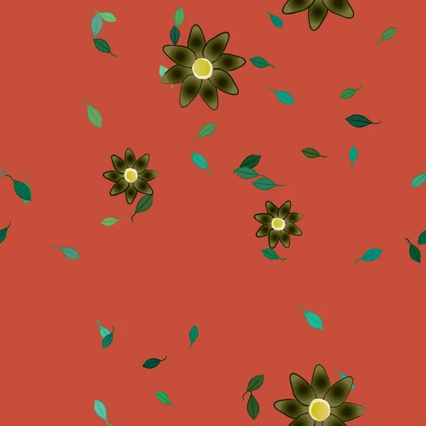 Flores Simples Con Hojas Verdes Composición Libre Ilustración Vectorial — Vector de stock