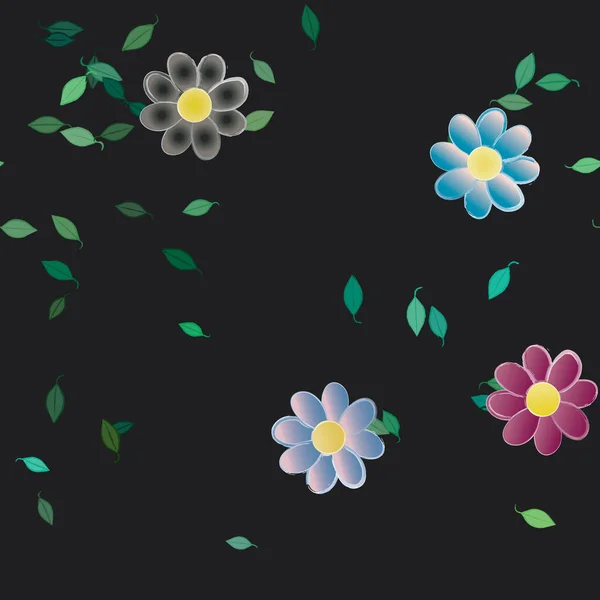 Flores Simples Con Hojas Verdes Composición Libre Ilustración Vectorial — Vector de stock