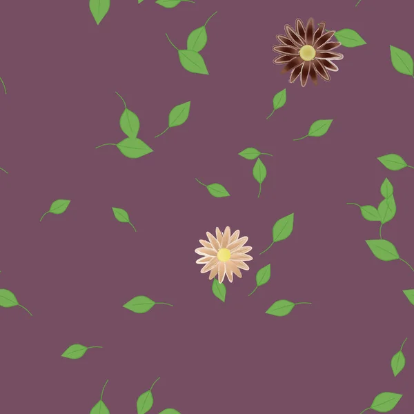 Fleurs Simples Avec Des Feuilles Vertes Composition Libre Illustration Vectorielle — Image vectorielle