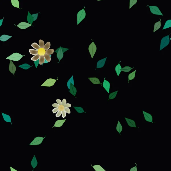 Fleurs Simples Avec Des Feuilles Vertes Composition Libre Illustration Vectorielle — Image vectorielle