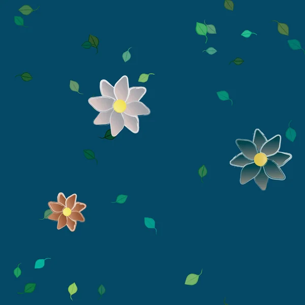 Flores Simples Con Hojas Verdes Composición Libre Ilustración Vectorial — Vector de stock