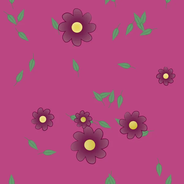 Flores Simples Con Hojas Verdes Composición Libre Ilustración Vectorial — Vector de stock