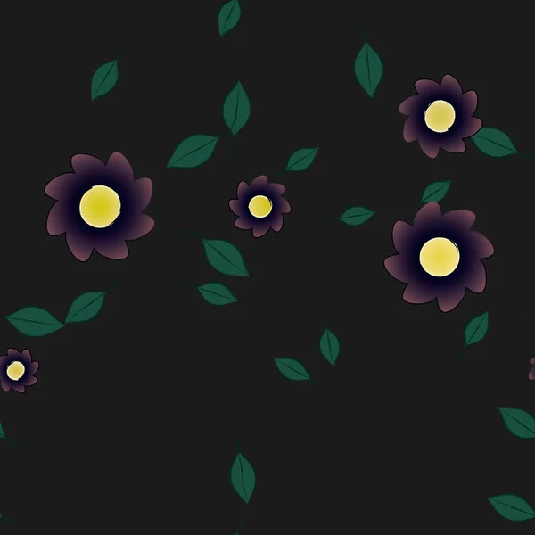 Flores Simples Con Hojas Verdes Composición Libre Ilustración Vectorial — Vector de stock