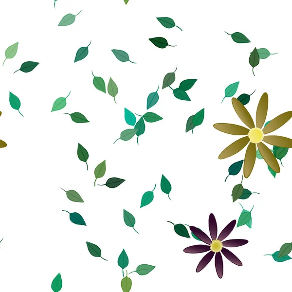 Fleurs Simples Avec Des Feuilles Vertes Composition Libre Illustration Vectorielle — Image vectorielle