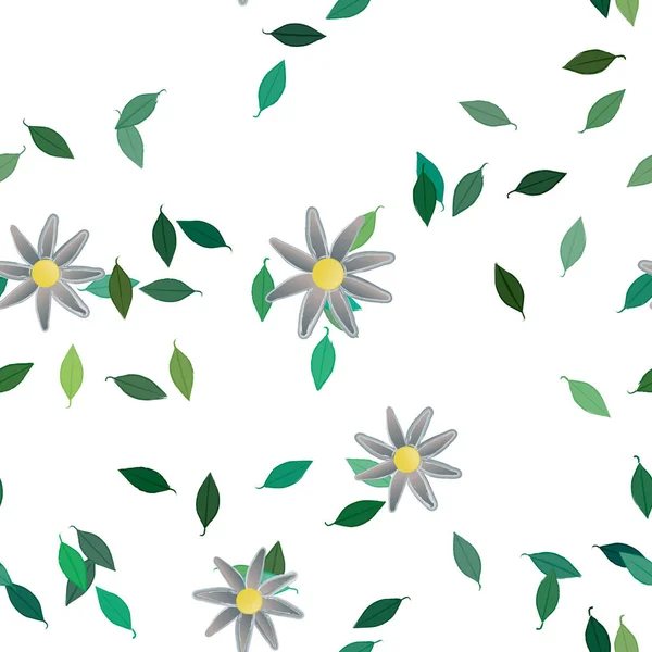 Composição Livre Com Flores Coloridas Simples Folhas Verdes Para Papel — Vetor de Stock