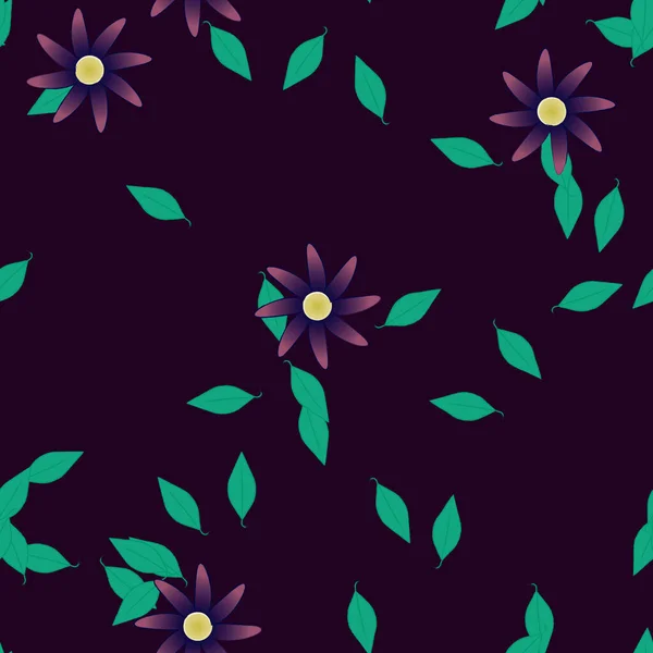 Composición Libre Con Flores Colores Simples Hojas Verdes Para Papel — Vector de stock