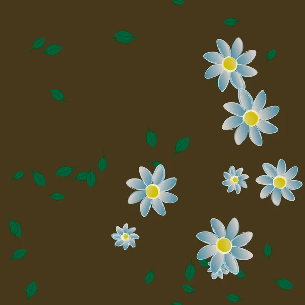 Fleurs Simples Avec Des Feuilles Vertes Composition Libre Illustration Vectorielle — Image vectorielle