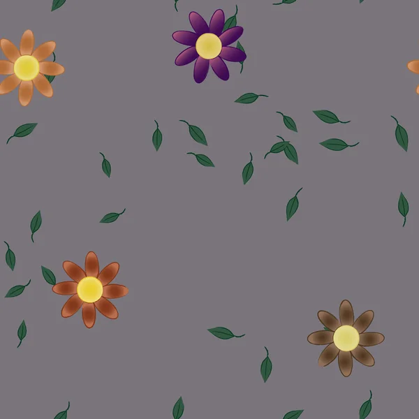 Flores Simples Con Hojas Verdes Composición Libre Ilustración Vectorial — Vector de stock