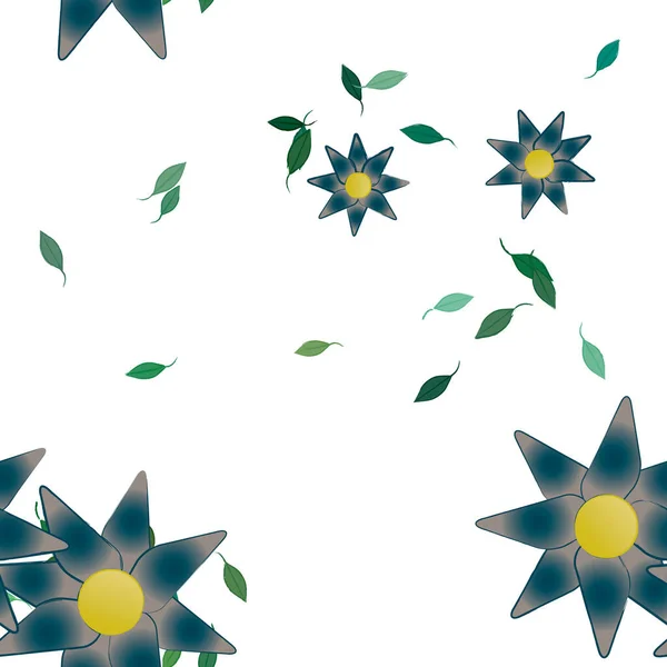 Fleurs Simples Avec Des Feuilles Vertes Composition Libre Illustration Vectorielle — Image vectorielle