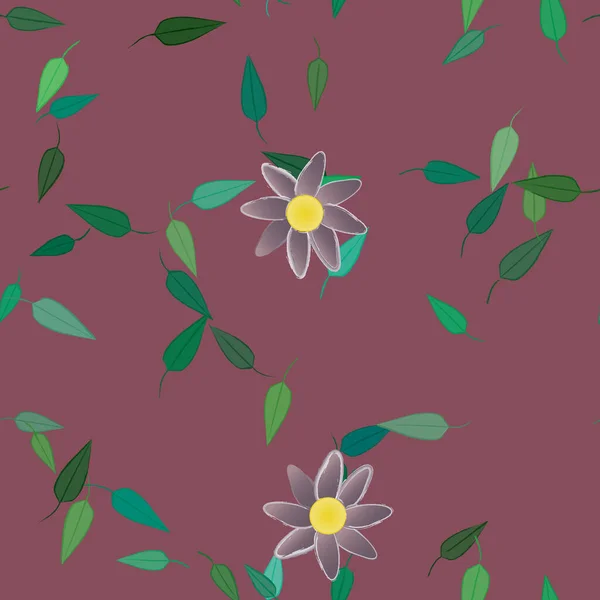 Fleurs Simples Avec Des Feuilles Vertes Composition Libre Illustration Vectorielle — Image vectorielle