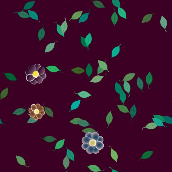 Flores Simples Con Hojas Verdes Composición Libre Ilustración Vectorial — Vector de stock