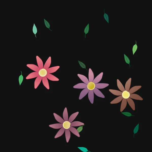 Fleurs Simples Avec Des Feuilles Vertes Composition Libre Illustration Vectorielle — Image vectorielle