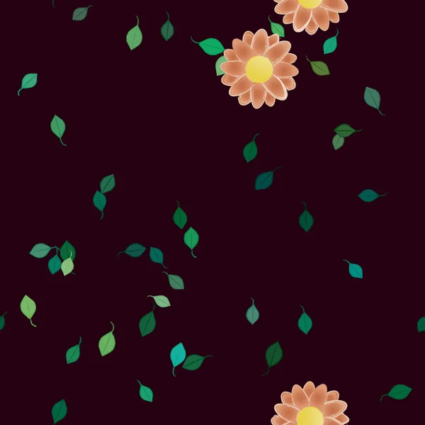 Flores Simples Con Hojas Verdes Composición Libre Ilustración Vectorial — Archivo Imágenes Vectoriales