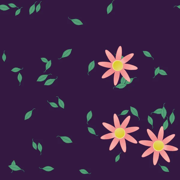 Composición Libre Con Flores Colores Simples Hojas Verdes Para Papel — Vector de stock