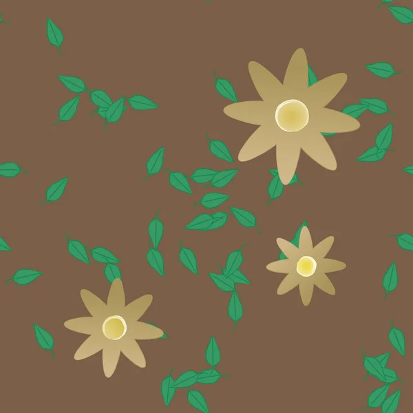 Flores Simples Con Hojas Verdes Composición Libre Ilustración Vectorial — Vector de stock