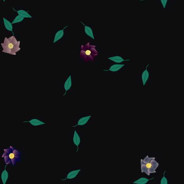 Flores Simples Con Hojas Verdes Composición Libre Ilustración Vectorial — Vector de stock