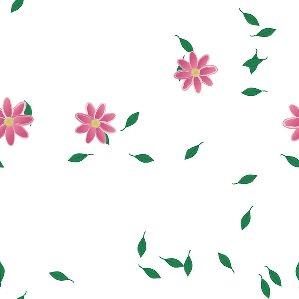 Eenvoudige Bloemen Met Groene Bladeren Vrije Samenstelling Vector Illustratie — Stockvector