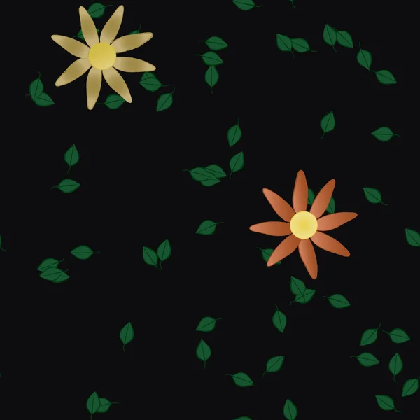 Flores Simples Con Hojas Verdes Composición Libre Ilustración Vectorial — Vector de stock