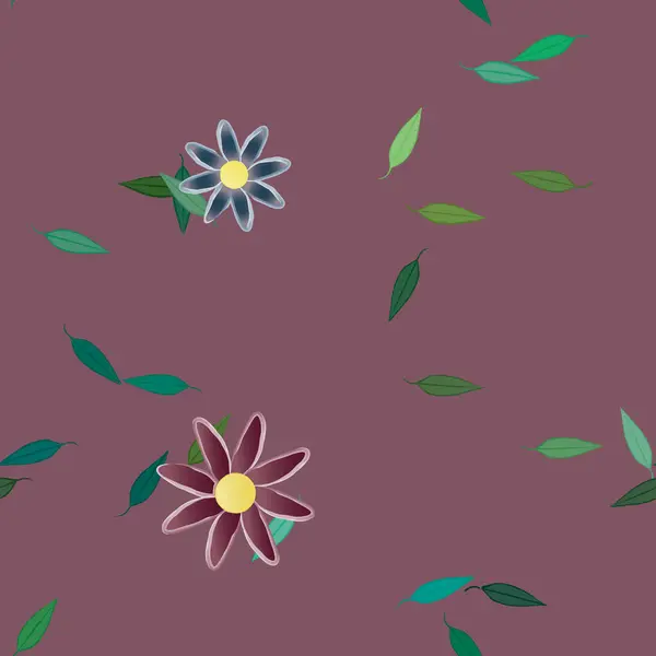 Fleurs Simples Avec Des Feuilles Vertes Composition Libre Illustration Vectorielle — Image vectorielle