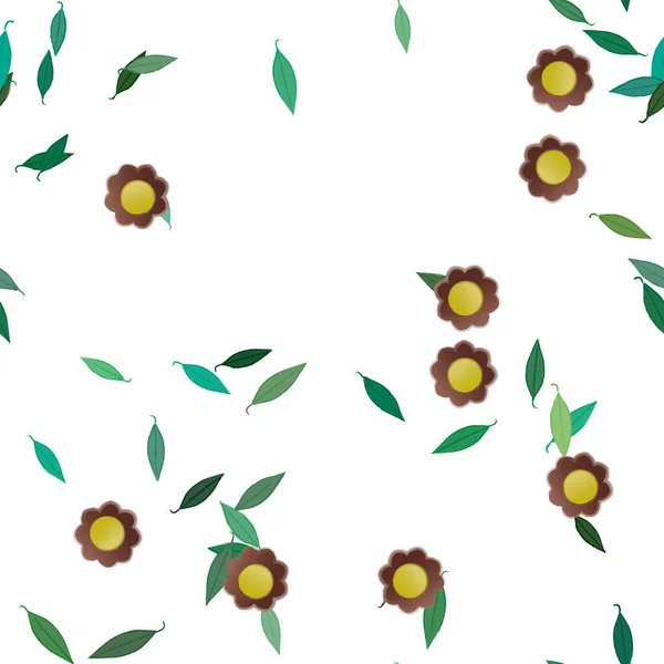 Flores Simples Con Hojas Verdes Composición Libre Ilustración Vectorial — Vector de stock