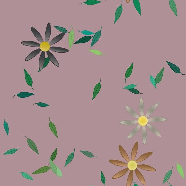 Fleurs Simples Avec Des Feuilles Vertes Composition Libre Illustration Vectorielle — Image vectorielle