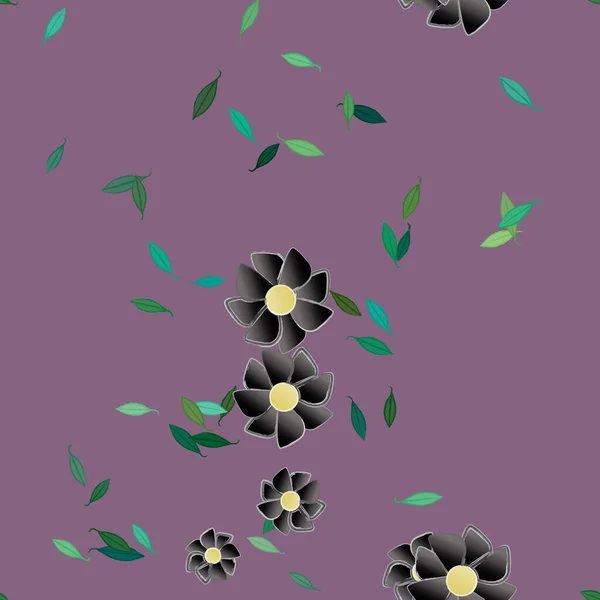 Flores Simples Con Hojas Verdes Composición Libre Ilustración Vectorial — Vector de stock