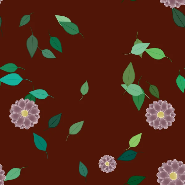 Flores Simples Con Hojas Verdes Composición Libre Ilustración Vectorial — Vector de stock