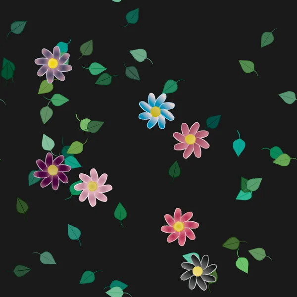 Flores Simples Con Hojas Verdes Composición Libre Ilustración Vectorial — Vector de stock