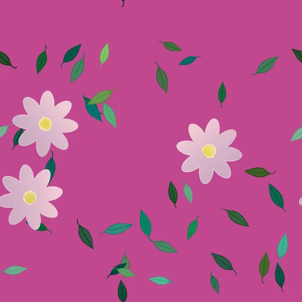 Gratis Compositie Met Eenvoudige Kleurrijke Bloemen Groene Bladeren Voor Behang — Stockvector