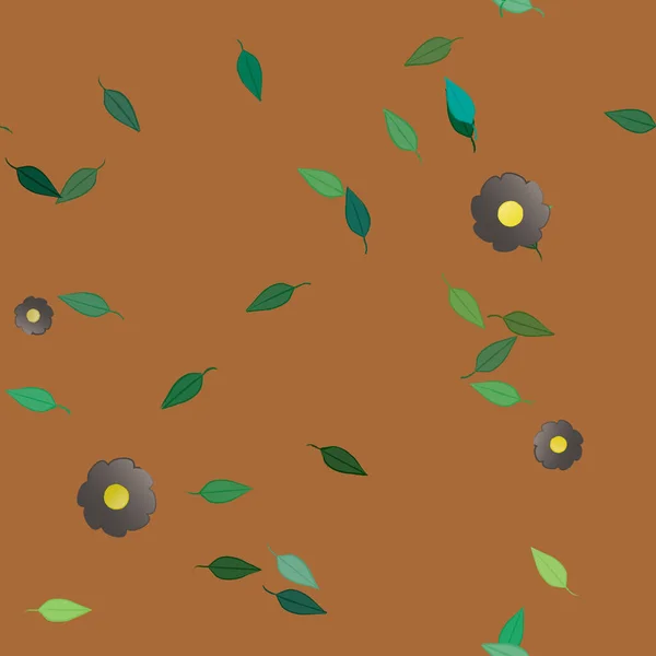 Fleurs Simples Avec Des Feuilles Vertes Composition Libre Illustration Vectorielle — Image vectorielle