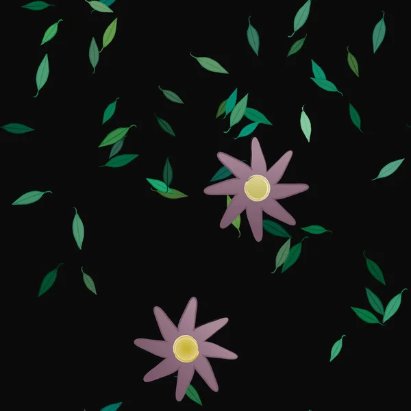 Flores Simples Con Hojas Verdes Composición Libre Ilustración Vectorial — Vector de stock