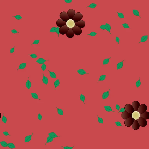 Flores Simples Con Hojas Verdes Composición Libre Ilustración Vectorial — Archivo Imágenes Vectoriales