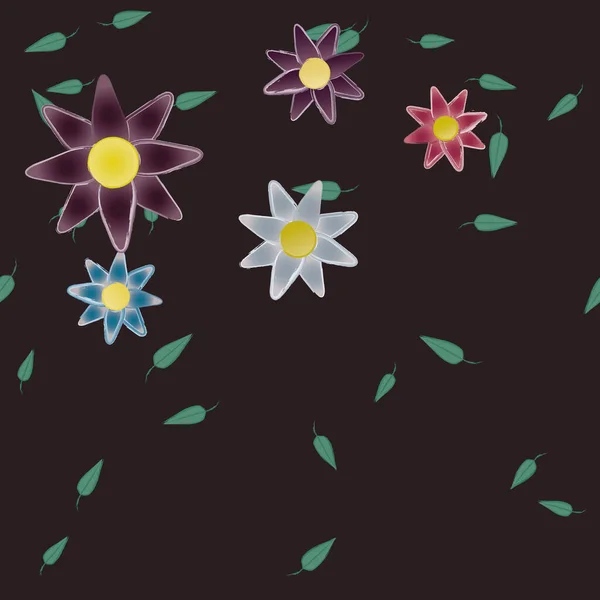 Gratis Compositie Met Eenvoudige Kleurrijke Bloemen Bladeren Voor Behang Vector — Stockvector