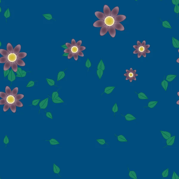 Flores Simples Con Hojas Verdes Composición Libre Ilustración Vectorial — Vector de stock