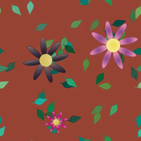 Flores Simples Con Hojas Verdes Composición Libre Ilustración Vectorial — Archivo Imágenes Vectoriales