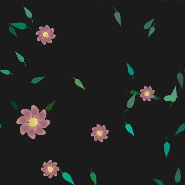 Flores Simples Con Hojas Verdes Composición Libre Ilustración Vectorial — Archivo Imágenes Vectoriales