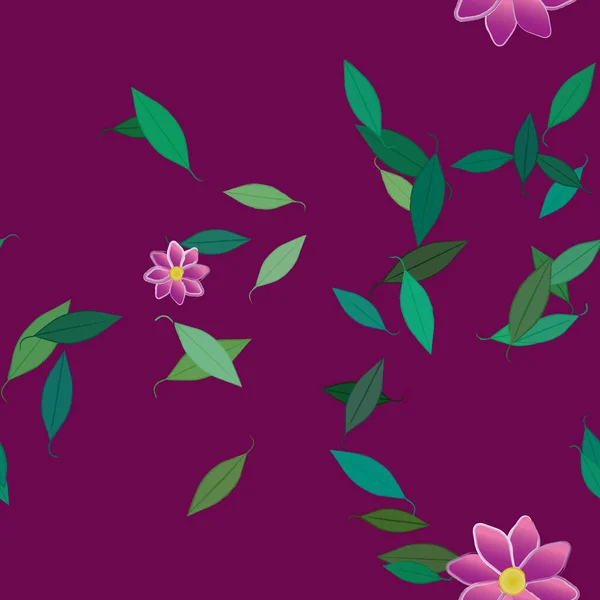 Flores Simples Con Hojas Verdes Composición Libre Ilustración Vectorial — Vector de stock