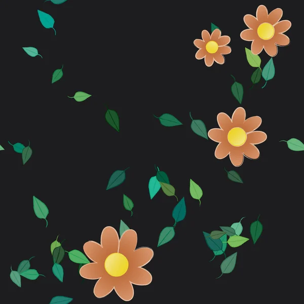 Flores Simples Con Hojas Verdes Composición Libre Ilustración Vectorial — Archivo Imágenes Vectoriales