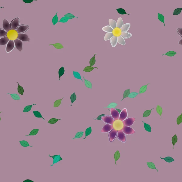 Flores Simples Con Hojas Verdes Composición Libre Ilustración Vectorial — Vector de stock