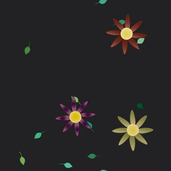 Fleurs Simples Avec Des Feuilles Vertes Composition Libre Illustration Vectorielle — Image vectorielle