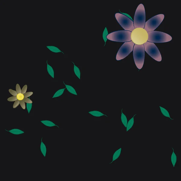 Fleurs Simples Avec Des Feuilles Vertes Composition Libre Illustration Vectorielle — Image vectorielle