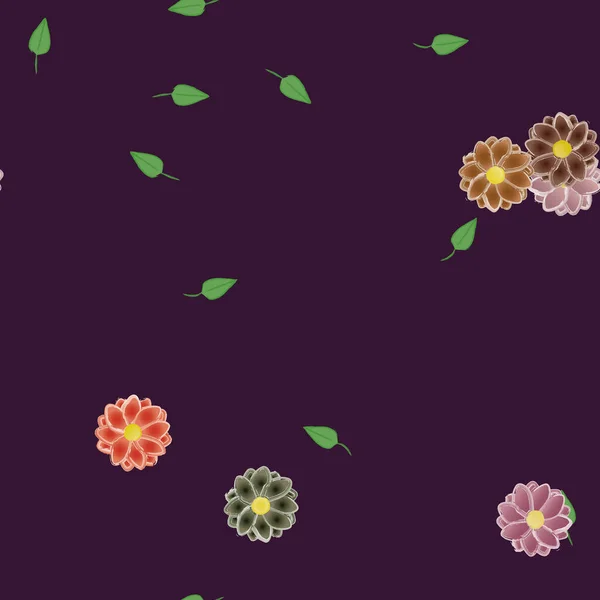 Fleurs Simples Avec Des Feuilles Vertes Composition Libre Illustration Vectorielle — Image vectorielle