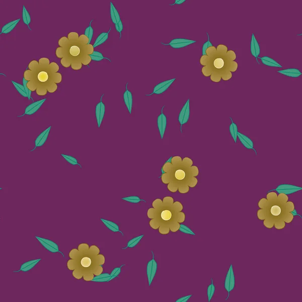 Ingyenes Összetétel Egyszerű Színes Virágok Zöld Levelek Tapéta Vektor Illusztráció — Stock Vector